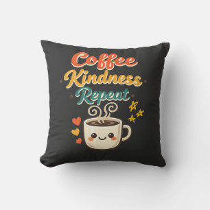 Coffee Kindness Repeat Cute Retro Coffee Throw Cushion