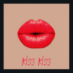 Coffee kiss kiss red lips pop art poster<br><div class="desc">A pop Art image of bright red  crimson lips puckering up for a kiss against a coffee coloured background. This design is inspired by pop art,  modern art,  graphic art,  hipster culture and is sure to be a statement piece in your home.</div>