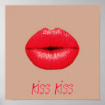 Coffee kiss kiss red lips pop art poster<br><div class="desc">A pop Art image of bright red  crimson lips puckering up for a kiss against a coffee coloured background. This design is inspired by pop art,  modern art,  graphic art,  hipster culture and is sure to be a statement piece in your home.</div>