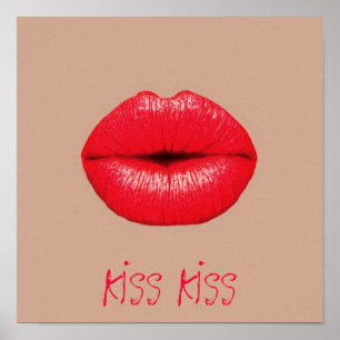 Coffee kiss kiss red lips pop art poster