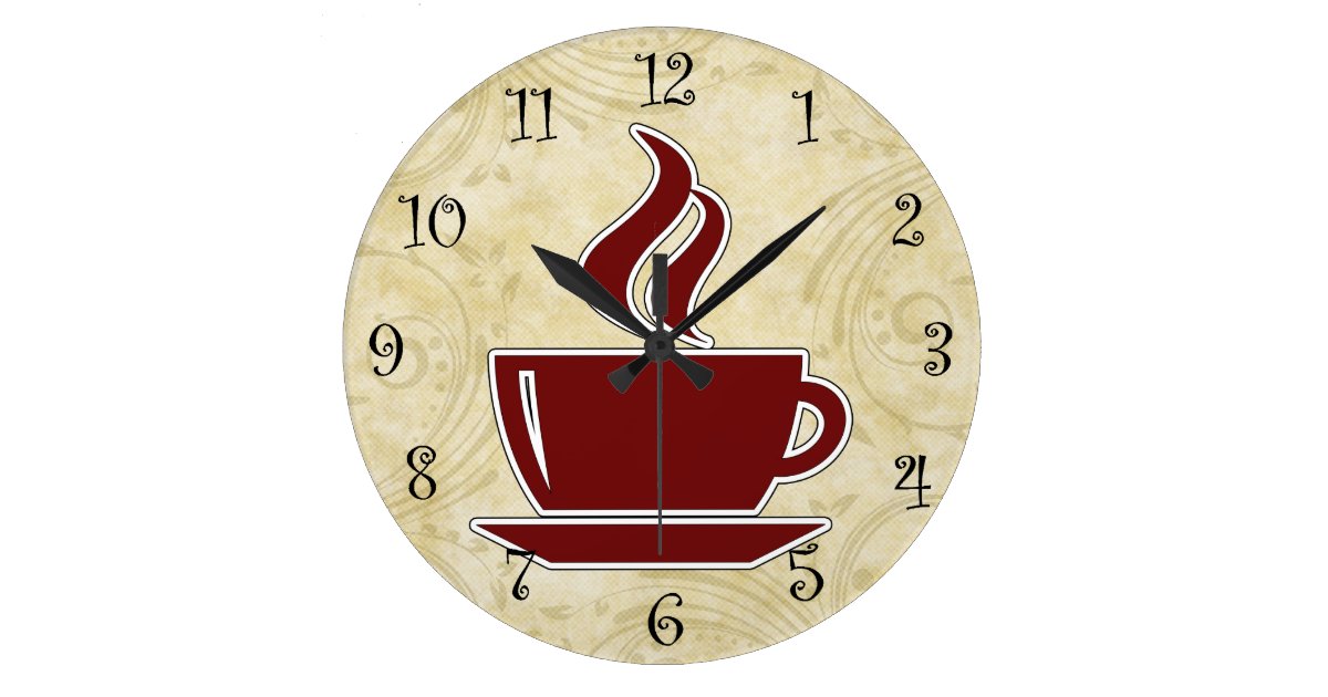 Coffee Kitchen Wall Clocks Zazzle Co Uk - Red Coffee Cup Wall Clock