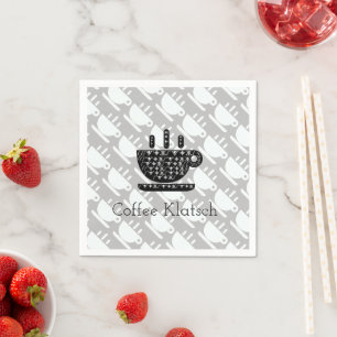 Coffee Klatsch White Floral Black Grey Repeat Napkin