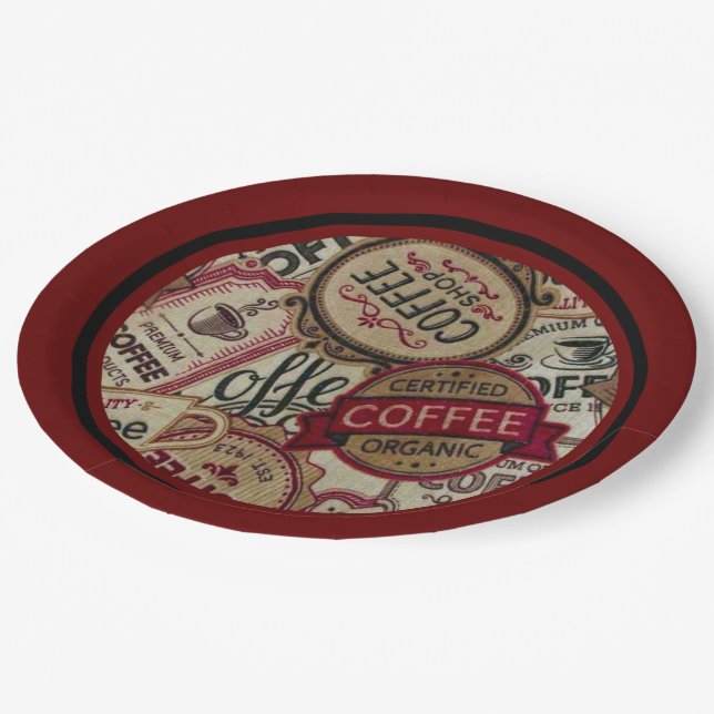 Coffee Labels Collage Paper Plate (Angled)
