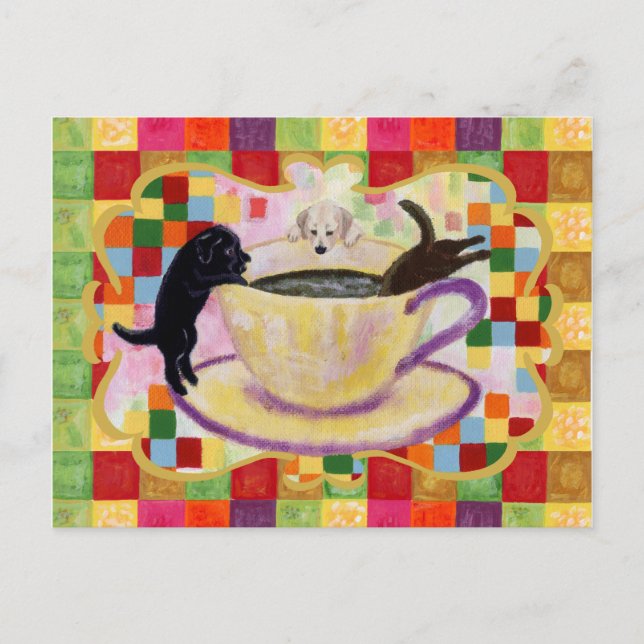 Coffee Labradors Painting Mosaic Postcard (Front)