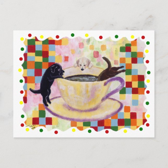 Coffee Labradors Painting with colourful dots Postcard (Front)