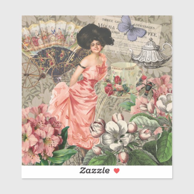 Coffee Lady Victorian Woman Pink Classy (Sheet)