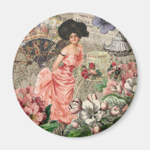 Coffee Lady Victorian Woman Pink Classy Magnet