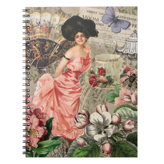Coffee Lady Victorian Woman Pink Classy Notebook (Front)
