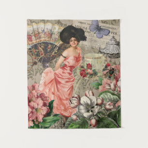 Coffee Lady Victorian Woman Pink Classy Tapestry