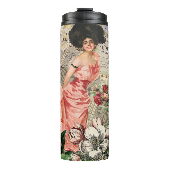 Coffee Lady Victorian Woman Pink Classy Thermal Tumbler (Front)