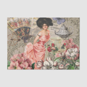 Coffee Lady Victorian Woman Pink Classy Tissue Paper
