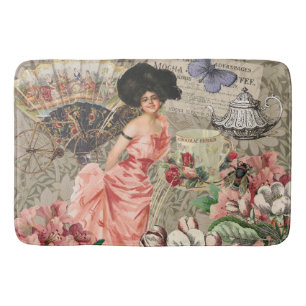 Coffee Lady Victorian Woman Pink Rich Gown Bath Mat
