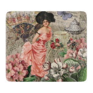 Coffee Lady Victorian Woman Pink Rich Gown Cutting Board