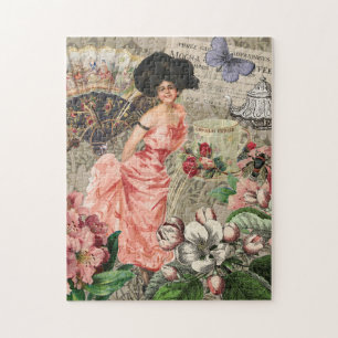 Coffee Lady Victorian Woman Pink Rich Gown Jigsaw Puzzle