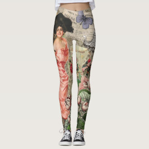 Coffee Lady Victorian Woman Pink Rich Gown Leggings