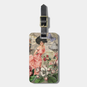 Coffee Lady Victorian Woman Pink Rich Gown Luggage Tag