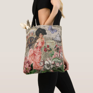 Coffee Lady Victorian Woman Pink Rich Gown Tote Bag