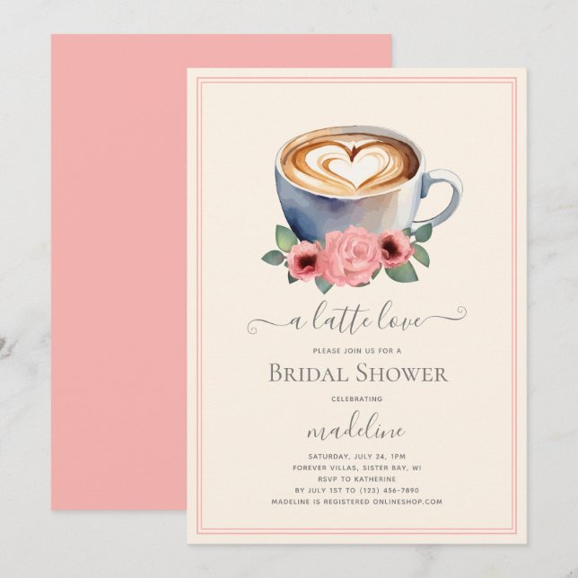 Coffee Latte Art Bridal Shower Invitation (Front/Back)