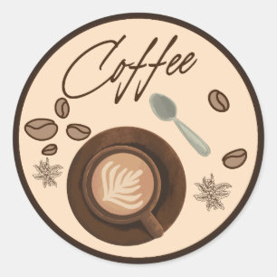 Coffee Latte Art Cup Top View Logo Classic Round Sticker