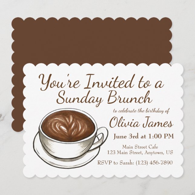 Coffee Latte Birthday Bridal Wedding Shower Brunch Invitation (Front/Back)