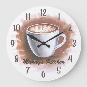Coffee Latte Espresso Personalised Kitchen Wall Large Clock