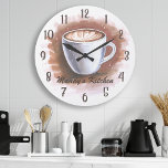 Coffee Latte Espresso Personalised Kitchen Wall Large Clock<br><div class="desc">Coffee Latte Espresso Personalised Kitchen Wall Large Clock. Trendy Personalised Name Custom Retro Modern Coffee Latte Espresso Java Cafe Wall Clock by Printable Pretty. Perfect Clock for the Kitchen,  and makes a great gift for coffee lovers!</div>