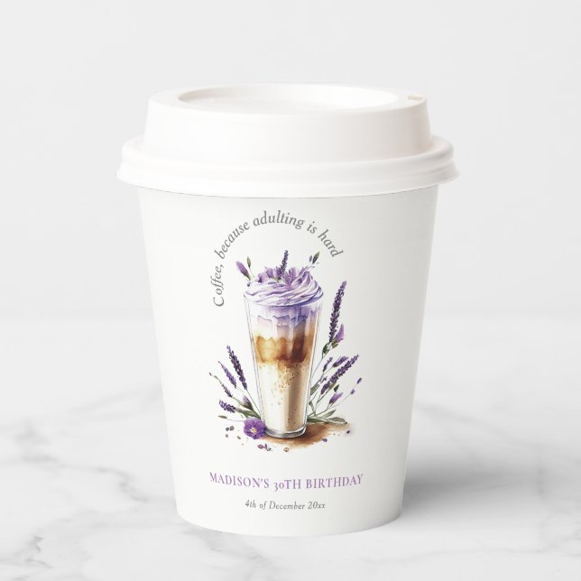 Coffee Latte Fun Birthday Personalised Paper Cups (Front)