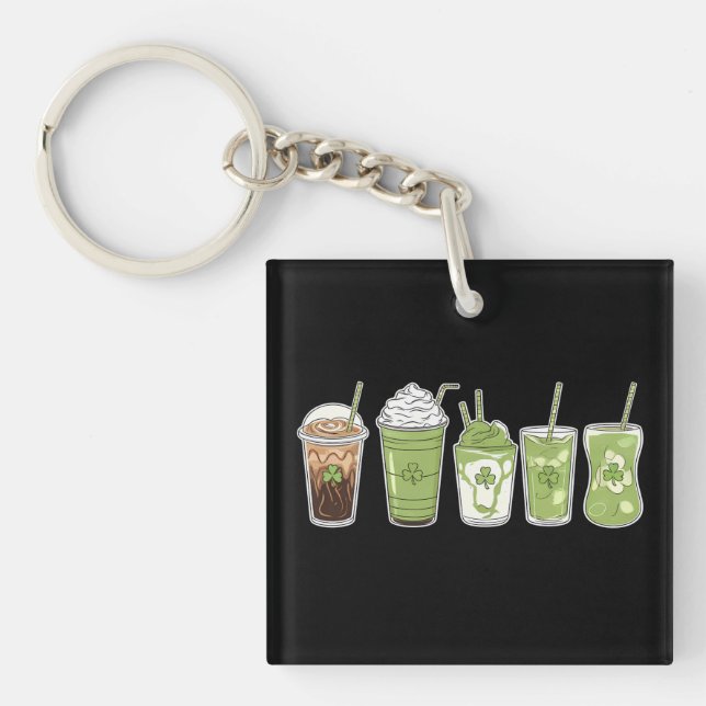 Coffee Latte Green Cute Irish St Patrick's Day Key Ring (Front)