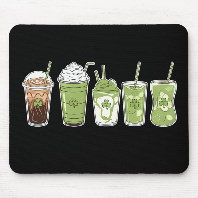 Coffee Latte Green Cute Irish St Patrick's Day Mouse Mat (Front)
