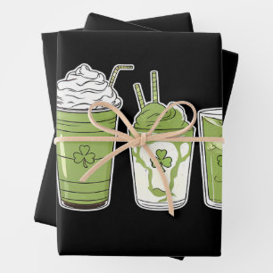 Coffee Latte Green Cute Irish St Patrick's Day Wrapping Paper Sheet