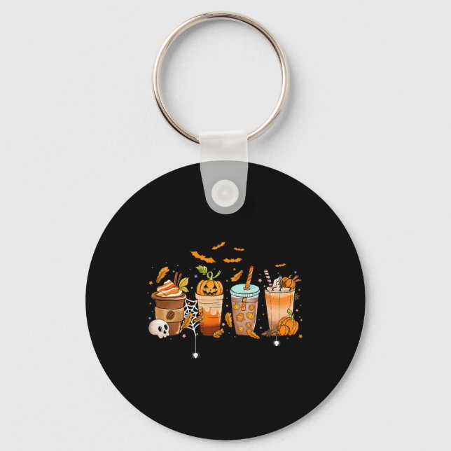 Coffee Latte Halloween Thanksgiving Fall Pumpkin S Key Ring (Front)