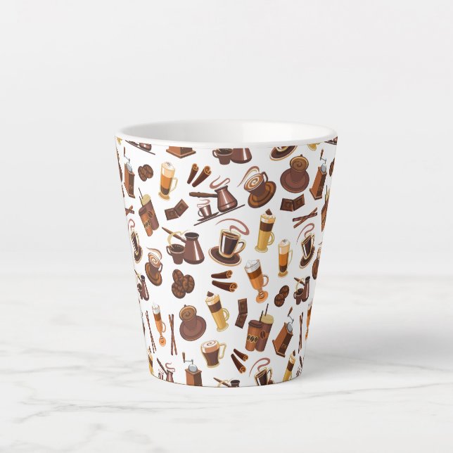 Coffee Latte Mug with Coffee Bean Pattern Design,  (Front)