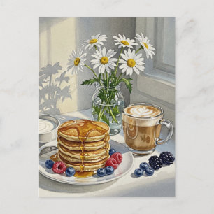Coffee Latte Pancakes Breakfast Postcard
