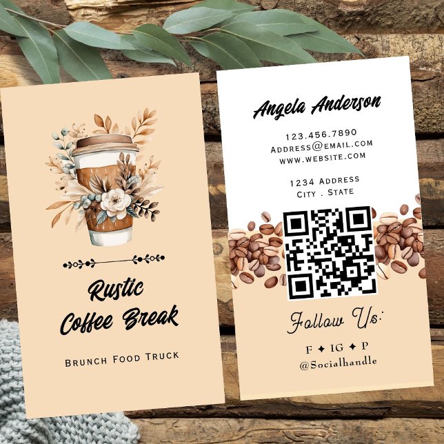 Coffee Latte Trendy QR Code and Website Business Card (Creator Uploaded)