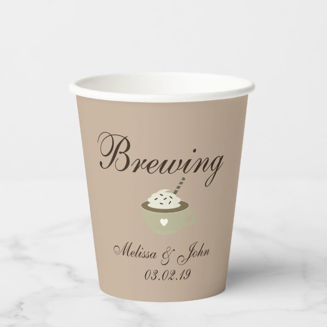 Coffee Latte Wedding Bridal Shower Beige Paper Cups (Front)