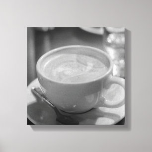Coffee/Latte With Spoon - Black and White Photo Canvas Print
