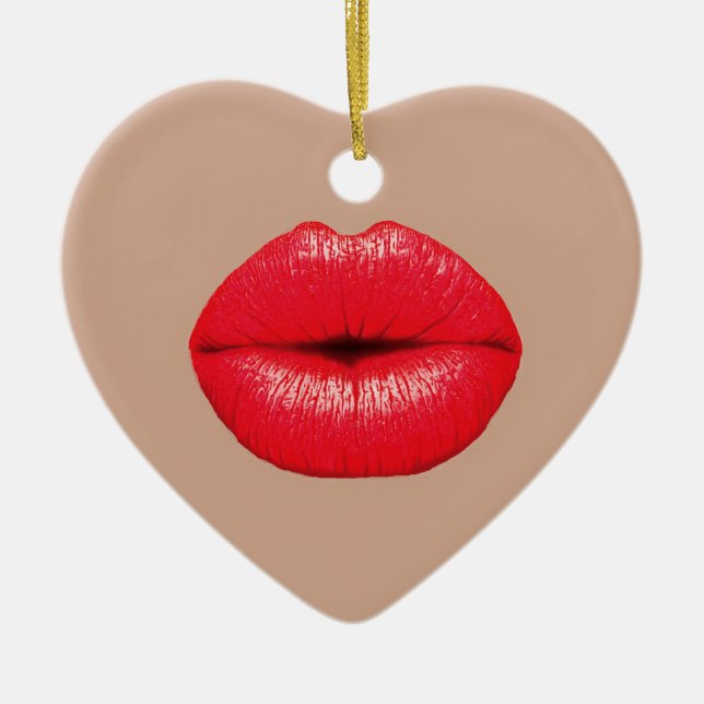 Coffee Lips kiss kiss pop art Ceramic Tree Decoration (Front)
