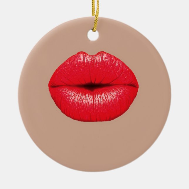 Coffee Lips kiss kiss pop art Ceramic Tree Decoration (Front)