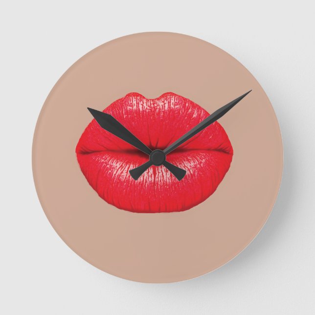 Coffee Lips kiss kiss pop art Round Clock (Front)