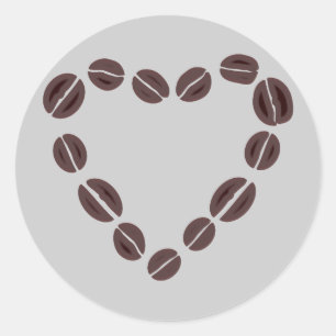 Coffee Love Coffee Bean Heart Classic Round Sticker