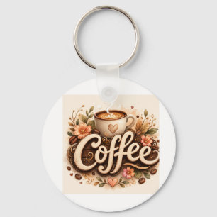 Coffee Love Floral Key Ring