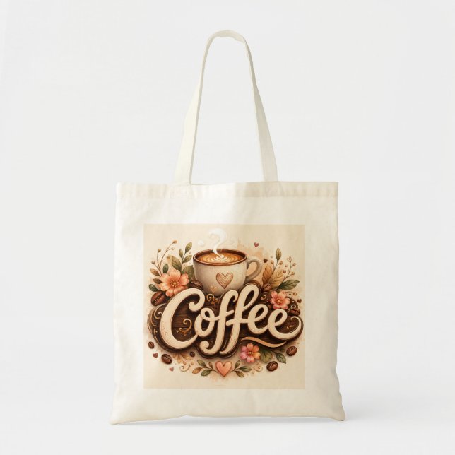 Coffee Love Floral Tote Bag (Front)