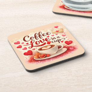 Coffee Love in a Cup Coffee Lovers Valentines Pink Coaster