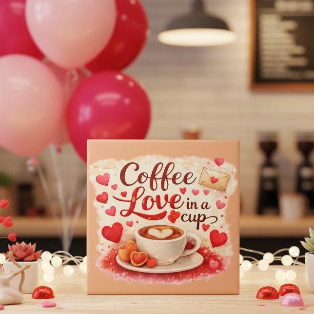 Coffee Love in a Cup Valentine Soft Brown Tile (Creator Uploaded)