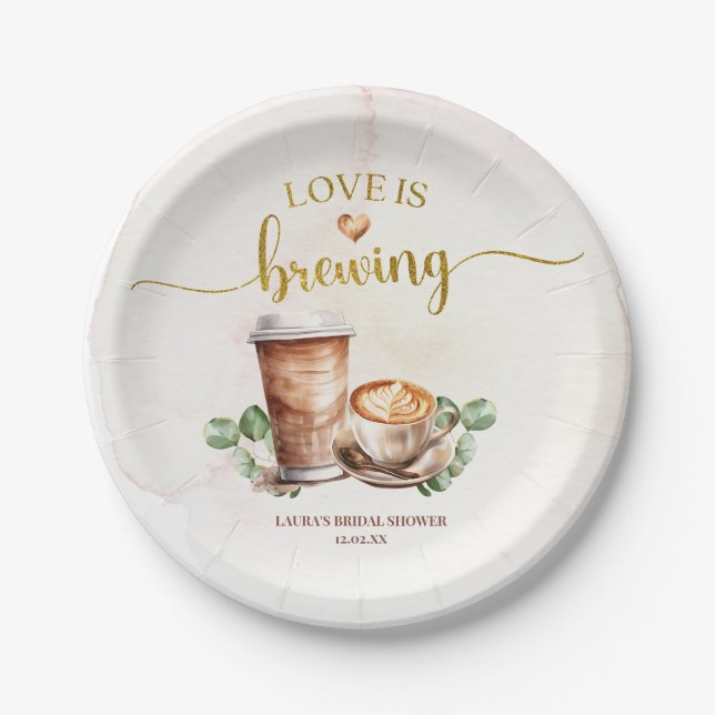 Coffee Love is Brewing Bridal Shower Paper Plates (Front)