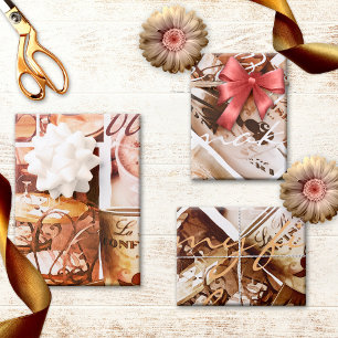Coffee Love Sweet Romantic Paris Wrapping Paper Sheet