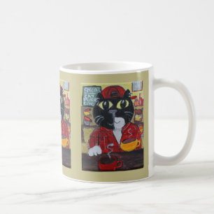 Coffee Lover Barista Cat Folk Art Mug