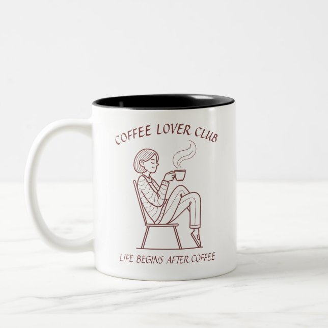 Coffee Lover Club: Life Begins After Coffee Two-Tone Coffee Mug (Left)