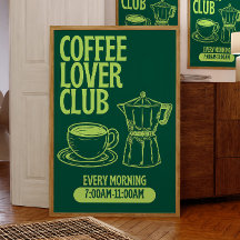 Coffee Lover Club Print, Retro Chalkboard Style