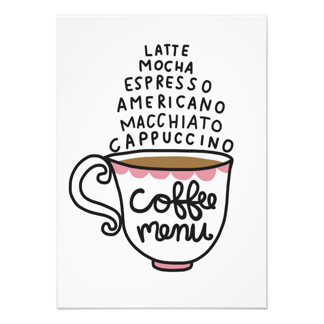 Coffee Lover Coffee Menu Photo Print (Front)